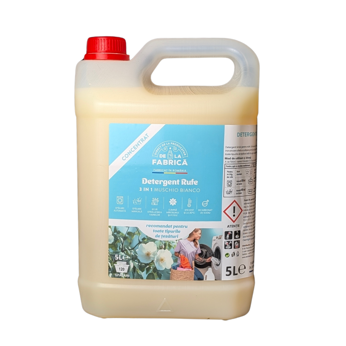 Detergent rufe concentrat 3 in 1 Muschio Bianco cu bicarbonat - DeLaFabrica 5L