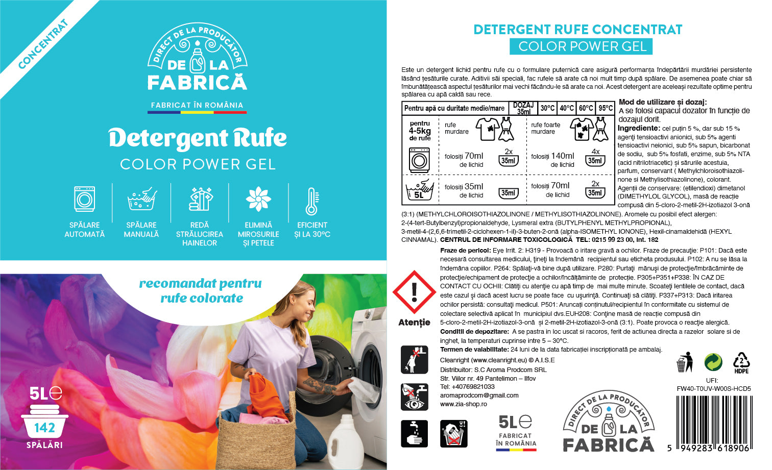 Detergent rufe concentrat Color power gel - DeLaFabrica