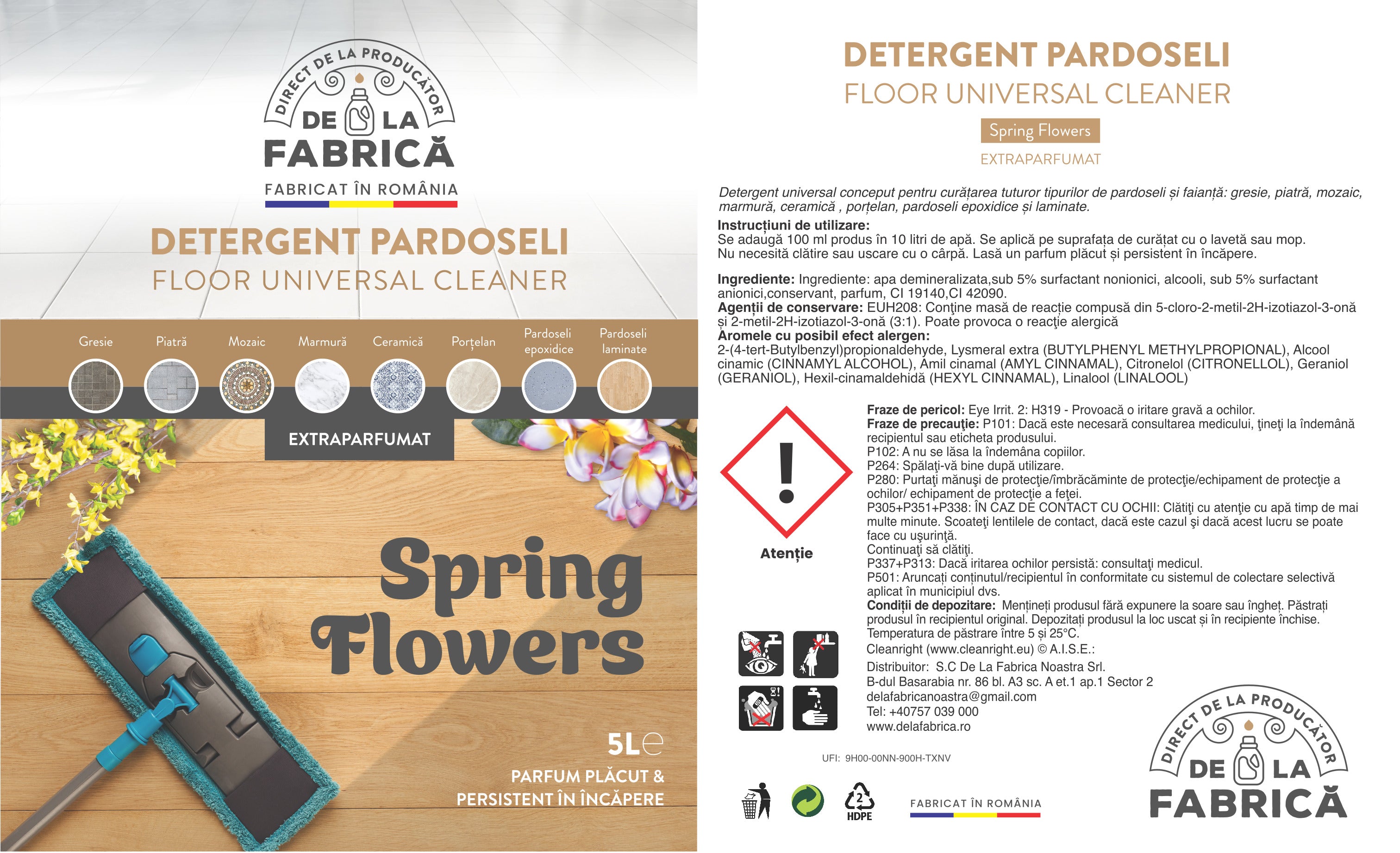Detergent Pardoseli Spring Flowers – Floor Universal Cleaner – Extra Parfumat - DeLaFabrica