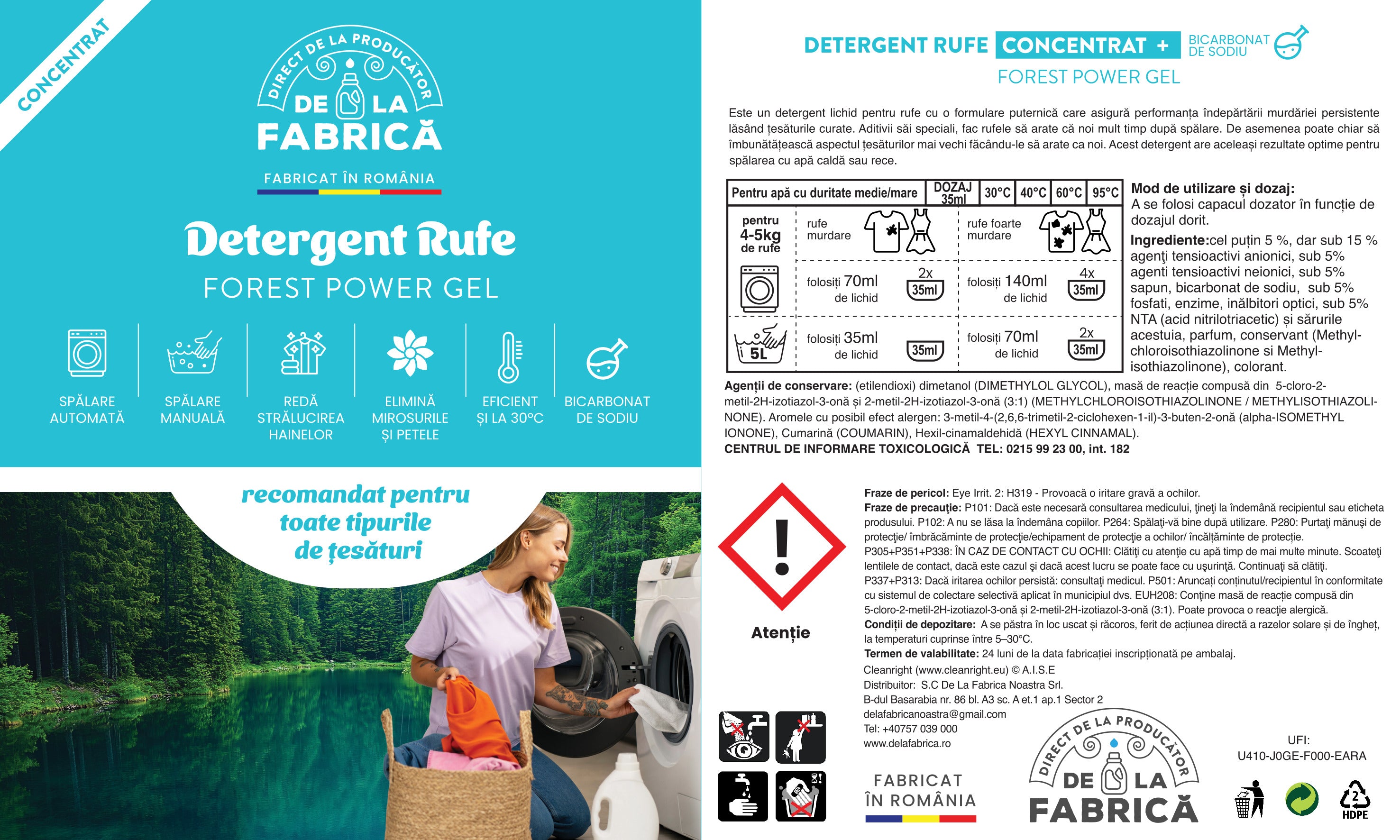 Detergent rufe concentrat Fresh Forest cu bicarbonat - DeLaFabrica